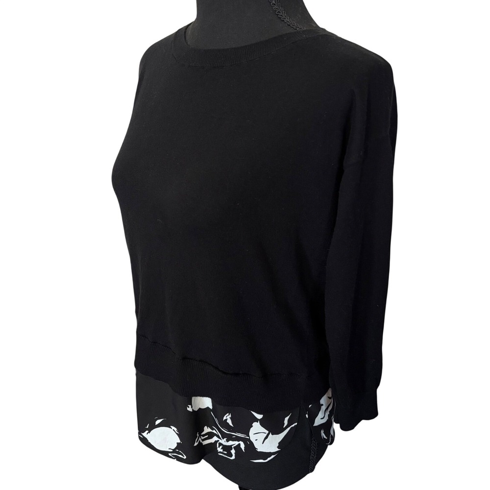 Lauren Ralph Lauren Womens P Small Black Floral Layered Minimalist Sweater
